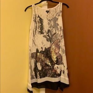 Sequined Butterfly Long Tank Top